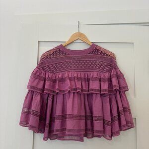 Sea New York Purple Bell Sleeve Ruffled Blouse